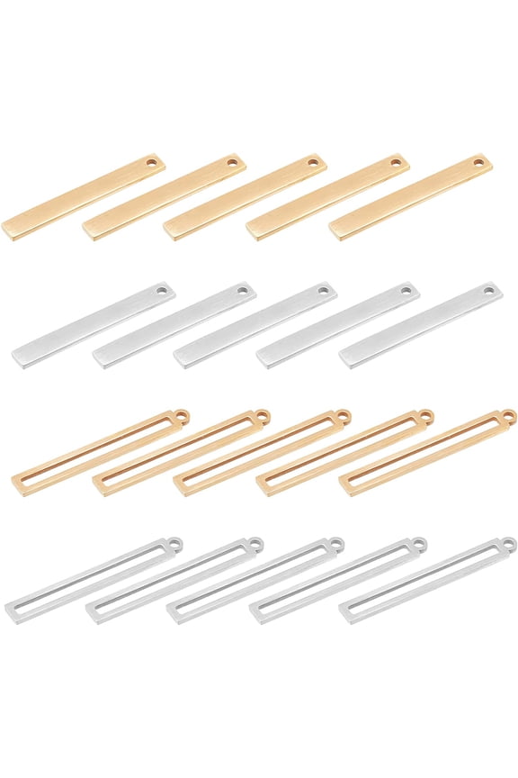 20Pcs 2 Styles Vertical Bar Pendants 32mm Stainless Steel Hollow Rectangle Pendant Stamping Blank Bar Pendants Personalized Tag Stick Pendant for DIY Jewelry Making Craft Hole: 1.6mm Colorful