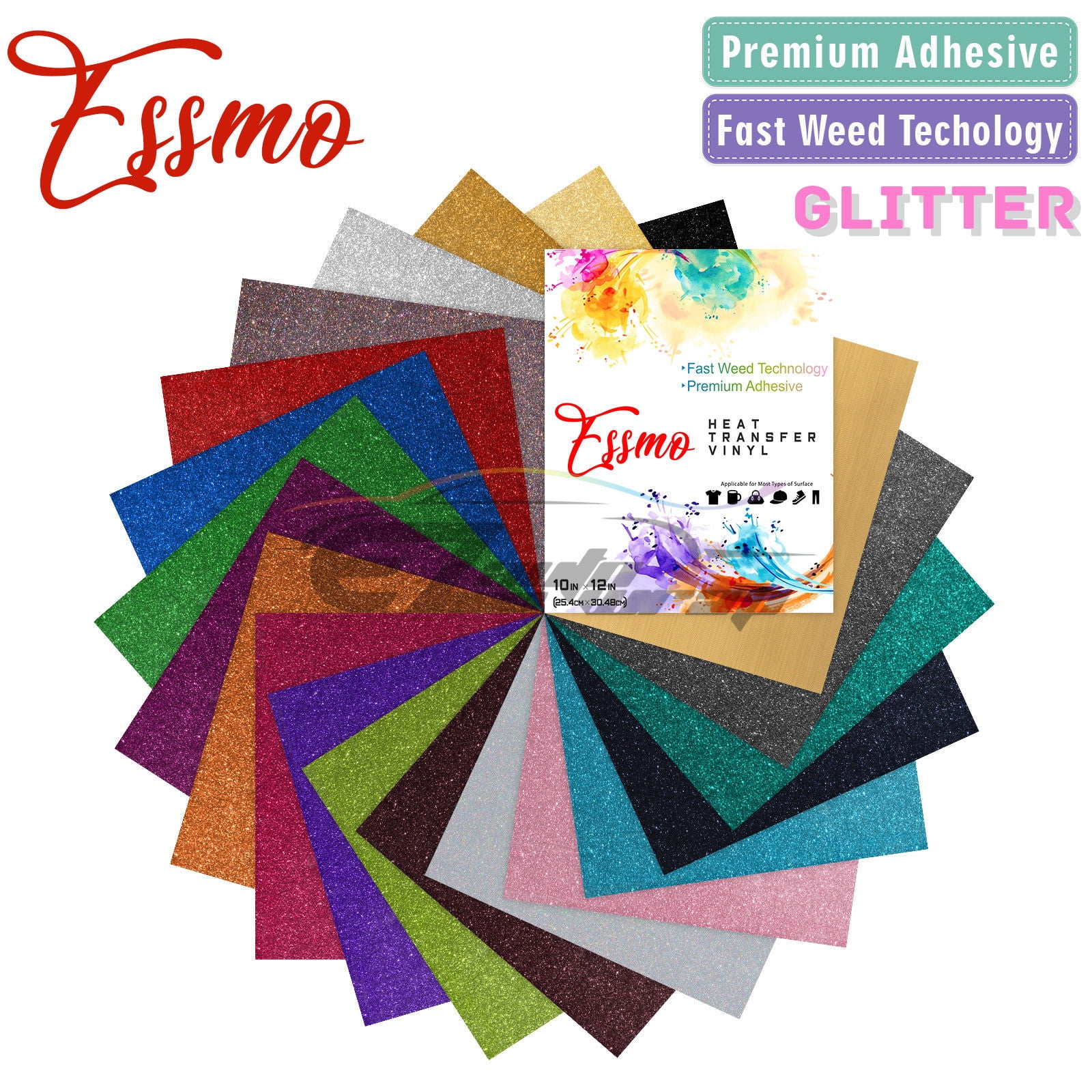 20Pcs 20 Colors Glitter Heat Transfer Vinyl 12"x10" T-Shirt HTV Bundle Pack Set