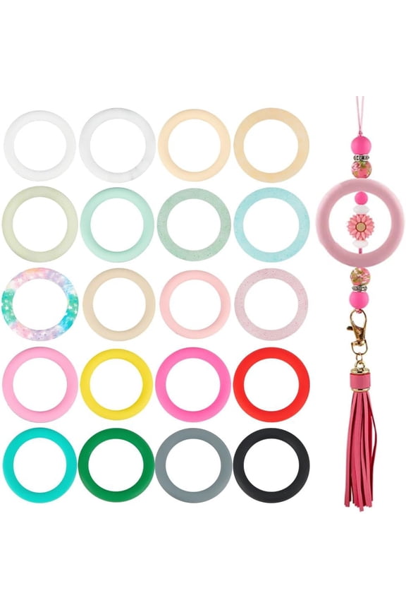 20Pcs 20 Colors Silicone Beads Ring Mixed Color 64x9.5mm Hole: 2mm Inner Diameter: 44mm 1pc/color