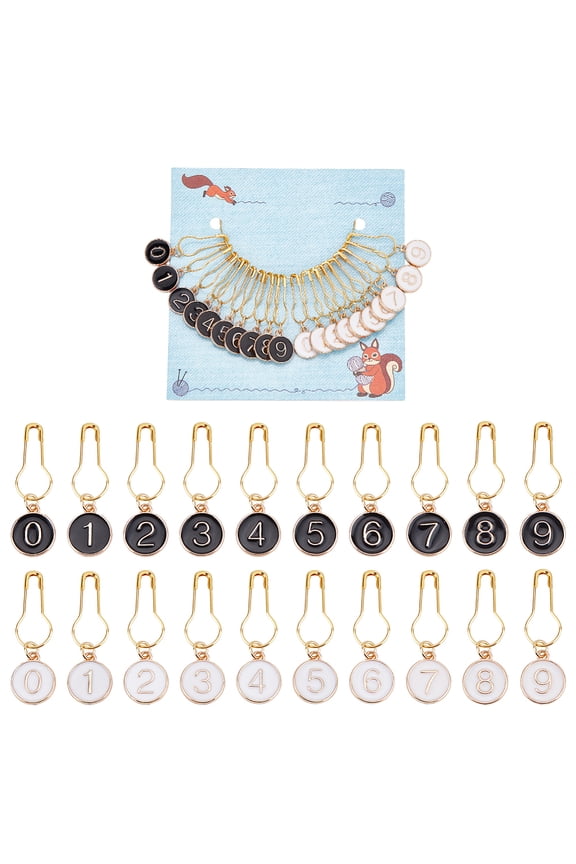 20Pcs 20 Style Number 0~9 Alloy Enamel Pendant Stitch Markers Mixed Color 3.7cm 1pc/style colorful