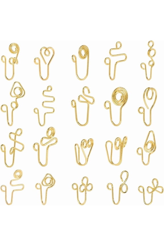 20Pcs 20 Styles Brass Nose Rings Nose Cuff Non Piercing Clip on Nose Ring for Women Men Mixed Shapes Golden 12~25x5.5~14.5x7~9mm Hole: 1.5mm 1pc/style