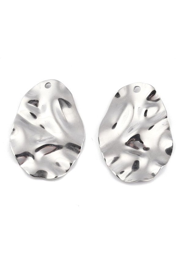 20Pcs 201 Stainless Steel Textured Oval Charms 30x20.5x2mm Metal Irregular Oval Shape Designs with 1.6mm Hole Stainless Steel Color Perfect for Jewelry Crafting and DIY Projects
