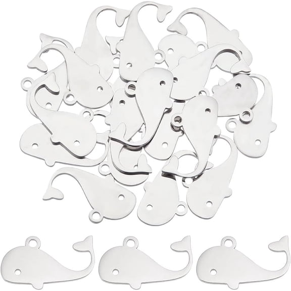 20Pcs 201 Stainless Steel Whale Shaped Pendants Ocean Animal Pendants Metal Flat Blanks Charms for Earring Bracelets Jewelry Making Charms Beach Jewelry Gift for Women for DIY