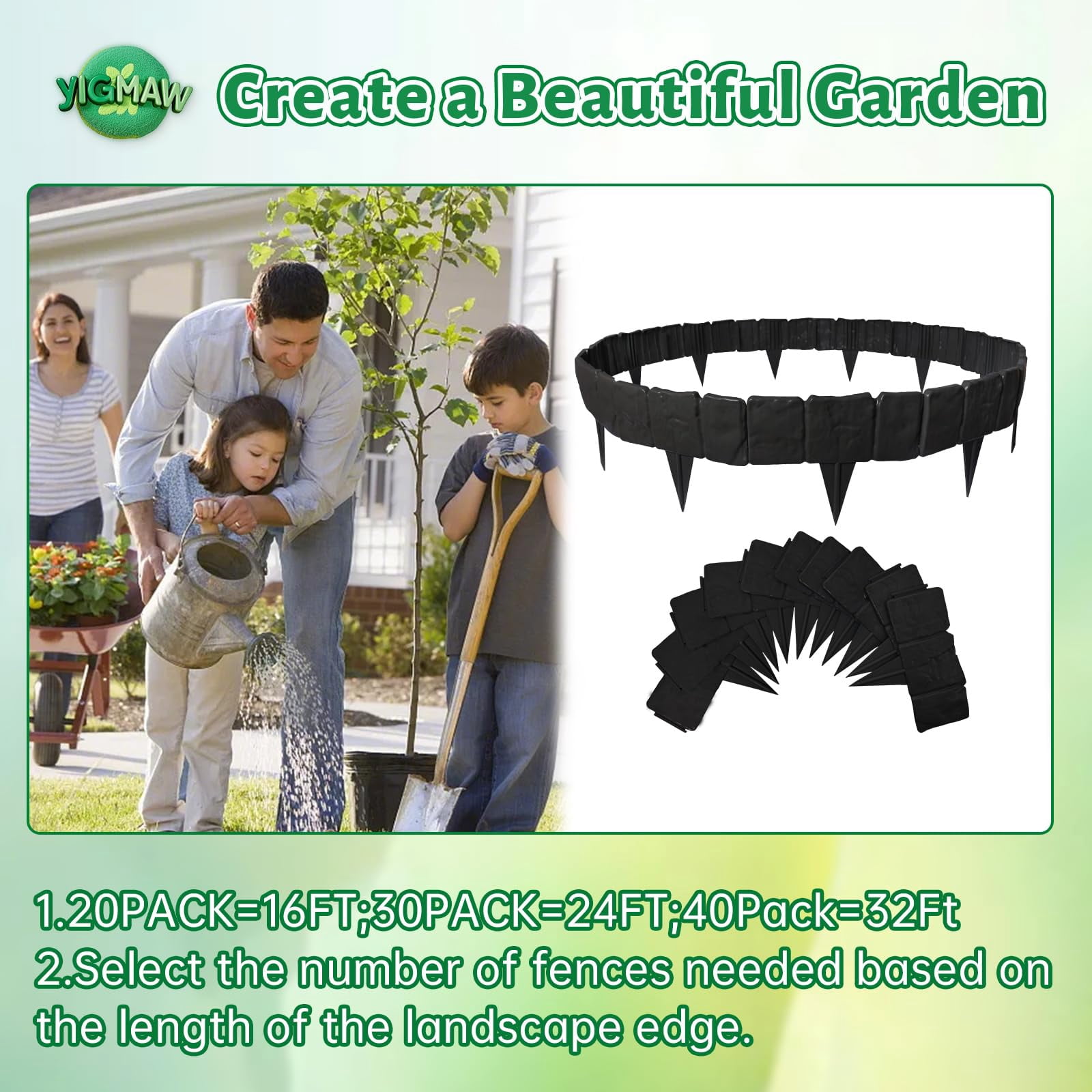 20Pcs 2026 Deformable Faux Stone Garden Edging Border, Waterproof Plastic Landscape Edging, Interlocking Yard Supply for Lawn Flower Bed Outdoor Landscaping, Black