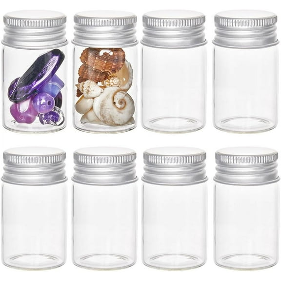 20Pcs 20ml Mini Jars with Aluminum Screw Lid Silver Glass Tubes Glass Sealed Bottles Bottle Clear Small Glass Vials Empty Sample Containers for Liquid DIY Craft Party Favors Beads colorful DIY