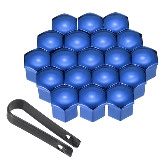 20Pcs 21mm Wheel Lug Nut Cover Bolt Caps Car Tire Nut Cover with Tongs, Blue