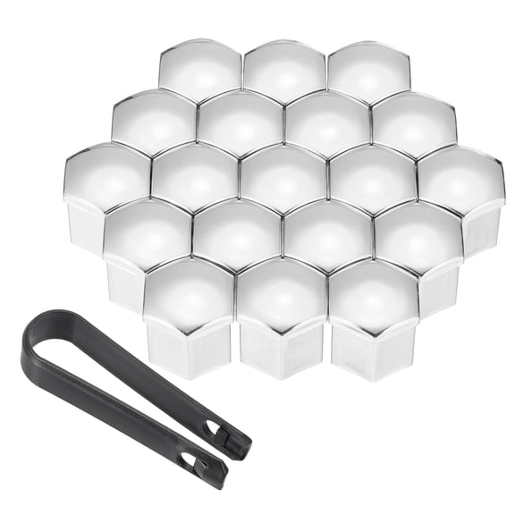 20Pcs 21mm Wheel Lug Nut Cover Bolt Caps Car Tire Nut Cover with Tongs, Silver