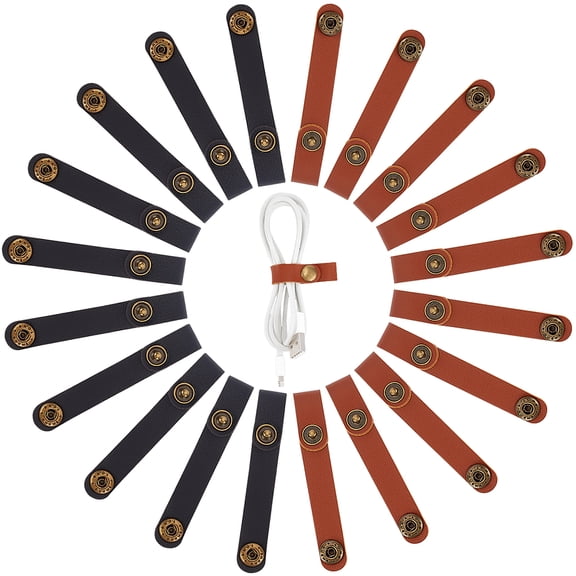 20Pcs 2Colors Leather Cable Straps Cable Ties Black Brown Cable Organizers Cord Management for USB Cable Head one Wires