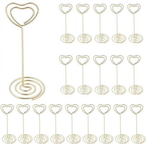 20Pcs 3.35 Inch Table Number Holders Stands Heart Place Card Holder Table Card Holder Picture Holder Wire Photo Holder Clips Table Sign for Memo Notes Centerpieces Wedding Birthday Gold DIY