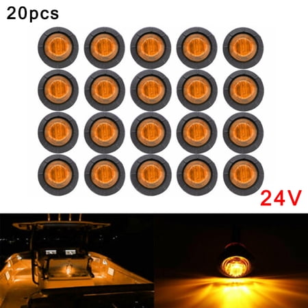 20Pcs 3/4 Inch Round LED Light Truck Trailer Side Clearance Marker Lamp 24V