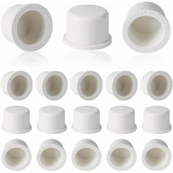 20Pcs 3/4" PVC Pipe End Cap Fitting White PVC Pipe End Cap Plug Adapter Schedule 40 Furniture Grade Pipe Plug Socket Fittings for Build PVC Furniture DIY Garden Shelf Home or Industrial White DIY