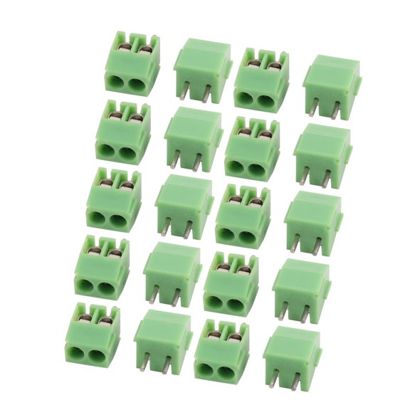 20Pcs 300V 10A 3.50mm Pitch 2P Male PCB Screw Terminal Block Connector Green