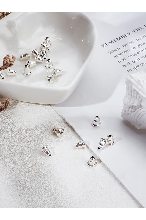 20Pcs 304 Stainless Steel Earring Backs Silver Ear Nuts Stoppers Locking Secure Jewelry Accessory for Studs Earrings Fish Hoops 5.5x5mm Hole: 0.8mm