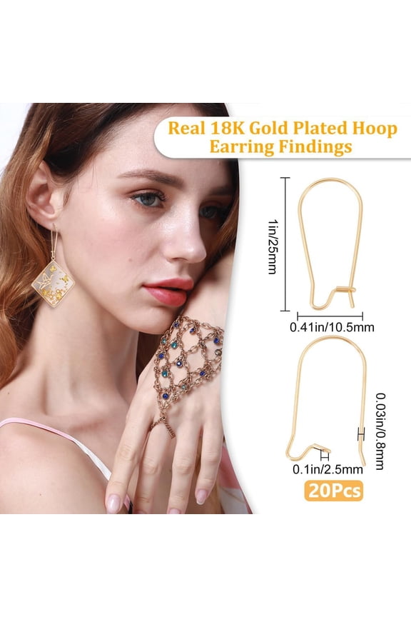 20Pcs 304 Stainless Steel Hoop Earrings Real 18K Gold Plated 21 Gauge 25x12x2.5mm Pin: 0.7mm Jewelry Making Supplies for Earrings