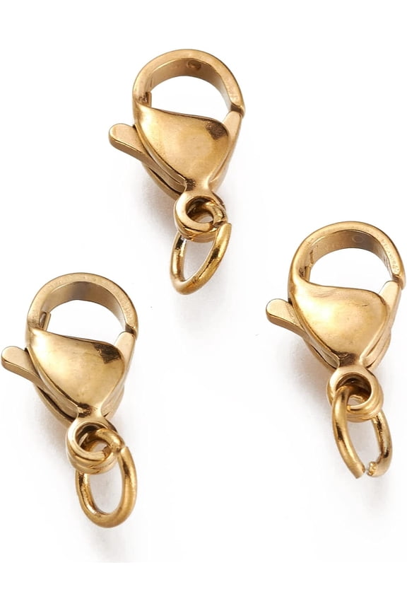 20Pcs 304 Stainless Steel Lobster Claw Clasps Lobster Clip with Jump Ring Golden Metal Lobster Claw Ion Plating(IP) Claw Clasps for Handmade Necklace Bracelet Jewelry Making 12x7x3.5mm for DIY