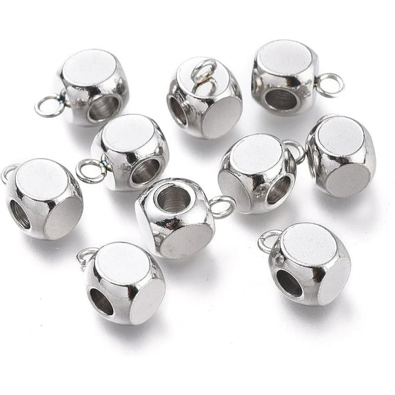 20Pcs 304 Stainless Steel Tube Bails Loop Bails Cube Bail Beads Stainless Steel Color Holders Alloy Connector for DIY Jewelry Making Bracelets Necklaces Craft Accessories 9x6x6mm 20pcs