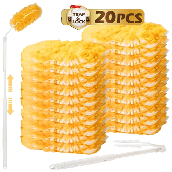 20Pcs 360 Degree Duster Refills + Telescopic Handle Kit, 5X Powerful Dust Removal Disposable Feather Duster for Multipurpose Use