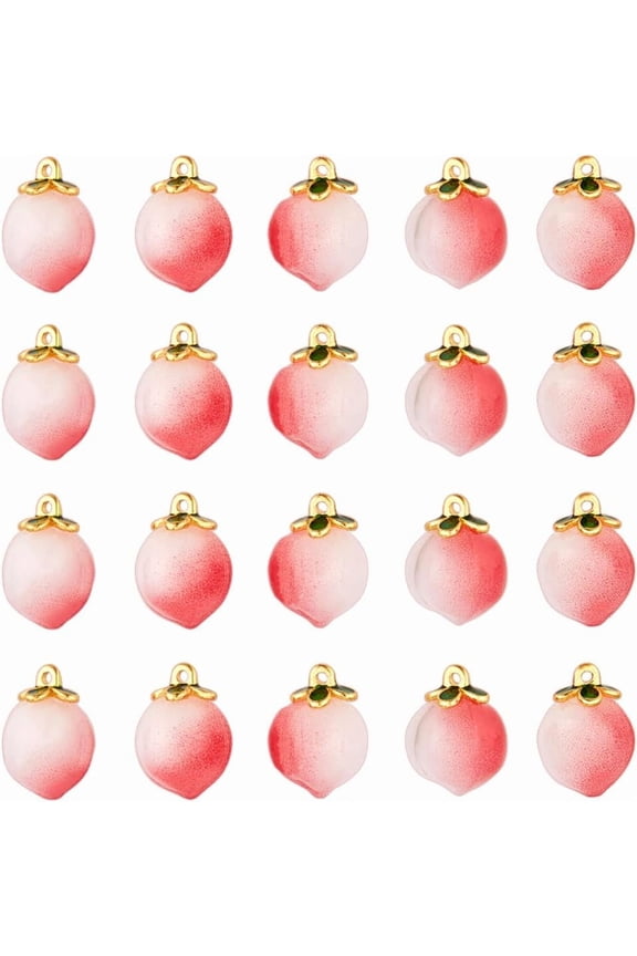 20Pcs 3D Peach Agate Pendants 0.6x0.5x0.5 Inch Natural Agate Pendants Peach Charms Hanging Pendant Sweet Style Enamel Peach Charms for Earring Bracelet Necklace DIY Making Accessories Hot Pink
