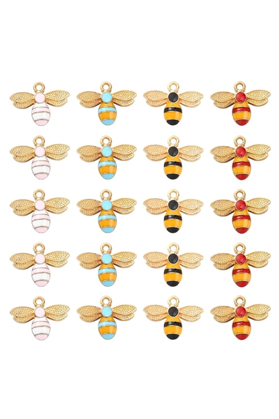 20Pcs 4 Colors Alloy Enamel Pendants Light Gold Bees Mixed Color 17.5x22.5x4mm Hole: 2mm 5pcs/color