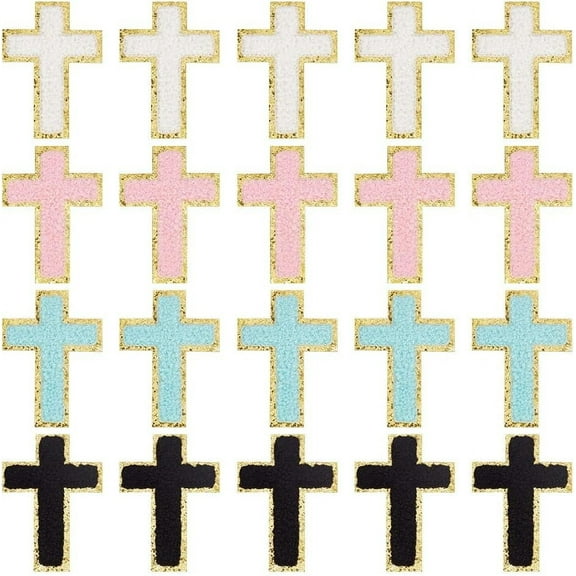 20Pcs 4 Colors Embroidered Patches Iron on Chenille Applique Sew on Decorative Repair Patch Applique for Clothes Hats Backpacks Vests Jacket DIY Crafts Decorations