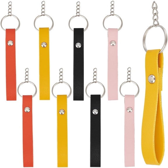20Pcs 4 Colors Leather Keychains Blank Key Chain Bulk PU Black Brown Business Style Rectangular Engraving Keychains Holder with Silver Alloy Rings for Keys Stamping DIY Craft Supplies