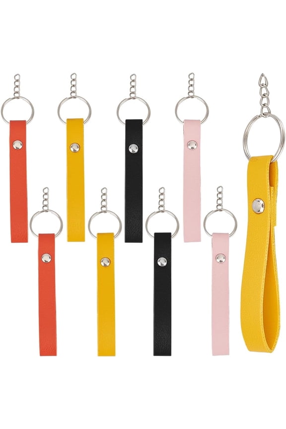 20Pcs 4 Colors Leather Keychains Blank Key Chain Bulk PU Black Brown Business Style Rectangular Engraving Keychains Holder with Silver Alloy Rings for Keys Stamping DIY Craft Supplies