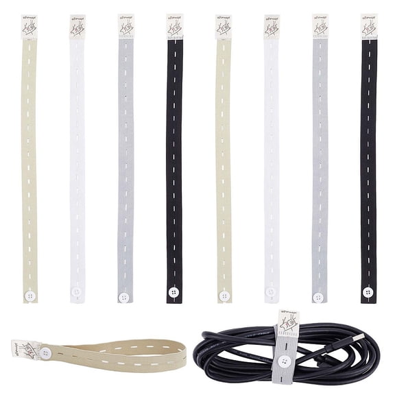 20Pcs 4 Colors TPU Elastic Binding Straps Buttonhole Tape with Plastic Button for Clothes Storage Window Curtain Holdback Mixed Color for DIY