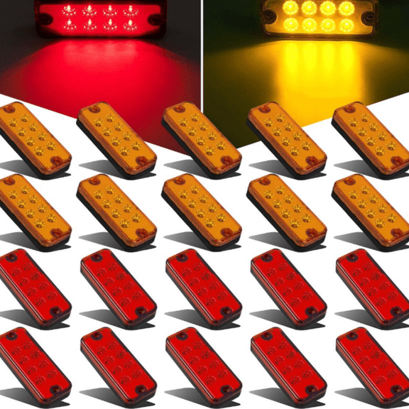 20Pcs 4 Inch Led Rectangular Side Marker Clearance Lights, 8 LED Running Lights for Trailer Truck RV Camper Motorhome Car Truck, 12V (10 Amber + 10 Red)