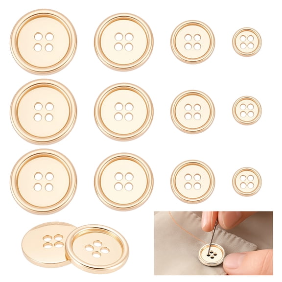 20Pcs 4 Sizes 4-Hole Zinc Alloy Buttons Flat Round Metal Sewing Button for Suit Shirts Coats Clothes Decoration Craft Light Gold