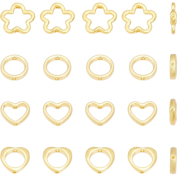 20Pcs 4 Style Rack Plating Alloy Bead Frame Long-Lasting Plated Lead Free Gold 11.5~15x12.5~15x2.5~3mm Hole: 1.2~1.4mm