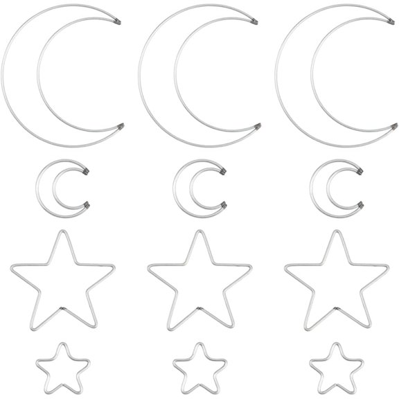 20Pcs 4 Styles Iron Ring for DIY Woven Net/Web with Feather Macrame Knotting Moon Star Real Platinum Plated 47~152x46~143x2.5mm
