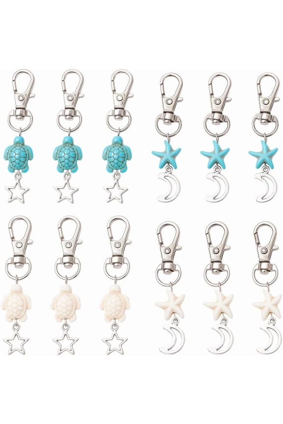 20Pcs 4 Styles Lucky Sea Turtle Keychain Ocean Key Chain Bulk Turquoise Summer Starfish Beach Animal Pendant Charms Keychains Decoration for DIY Car Keyrings Party Favors Gift Handbag Mixed Color