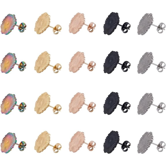20Pcs 5 Color Flower Stud Earring Flat Pad Ear Stud Earrings Posts with Loop Textured Earring Studs with Butterfly Back Stainless Steel Stud Earring
