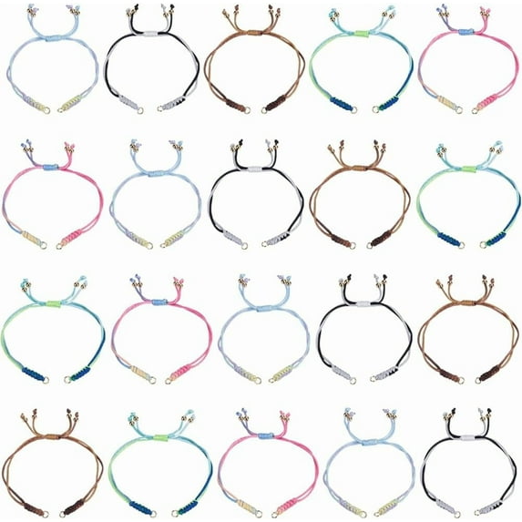 20Pcs 5 Colors Adjustable Nylon Bracelets Cord Bracelet Thread Link Rope Twist Cord Beaded Chain with Gold Open Jump Rings for Jewelry Making Friendship Bracelet DIY Crafts Findings