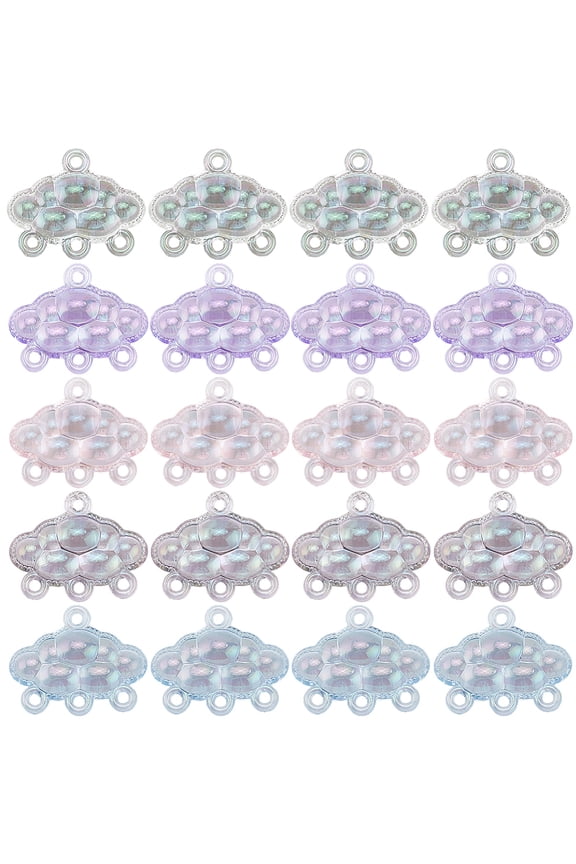 20Pcs 5 Colors Cloud Charm Resin Connector Charms Bulk Transparent Cartoon Weather Clouds Shaped Links Pendants with 4 Holes