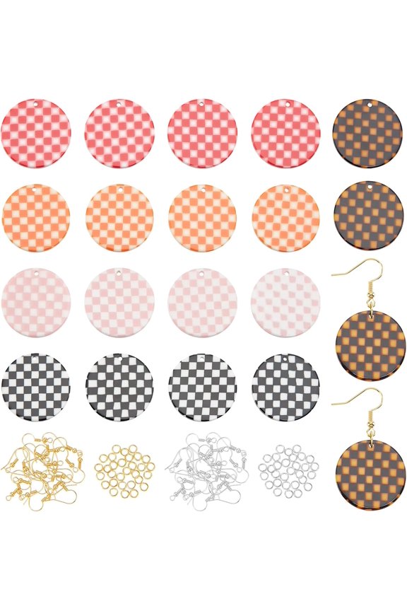 20Pcs 5 Colors Flat Round Cellulose Acetate Resin Pendants Dangle Earring Making Kits Resin Statement Jewelry Findings Earring Accessories with Iron Open Jump Rings Earring Hooks