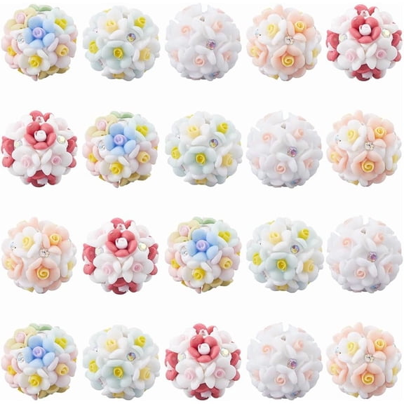 20Pcs 5 Colors Flower Rhinestone Beads Pen 3D Focal Bead Bulk Colorful Resin Luminous Glow in The Dark Flowers Shaped Round Spacer Beads