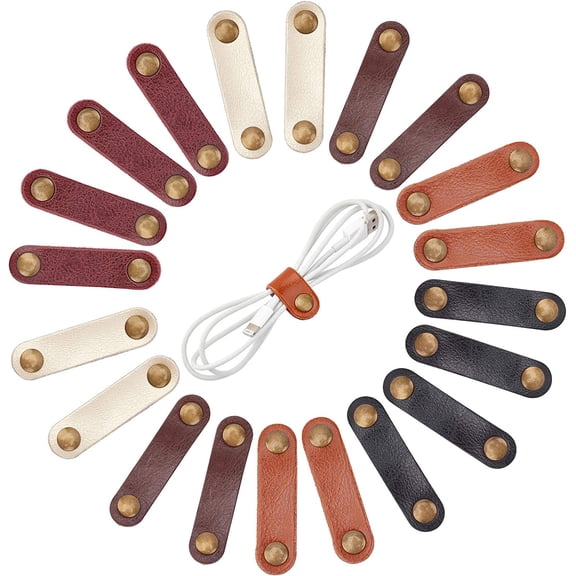 20Pcs 5 Colors Leather Cable Straps Leather Cord Organizer Cable Ties Organizers Portable Management Short Gadget Clips for Stocking Stuffers USB Cable Headphone Wires Mixed Color