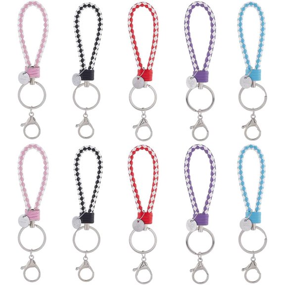 20Pcs 5 Colors PU Leather Keychain with Iron Ring and Alloy Lobster Claw Clasps Mixed Color 15.7cm 4pcs/color