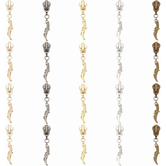 20Pcs 5 Colors Pendant Zipper Sliders Zipper Pull Charms Zipper Pull Pendants Alloy Replacement Zipper Sliders Zipper Repair Kit for Clothing Luggage Backpacks Bags DIY Crafts
