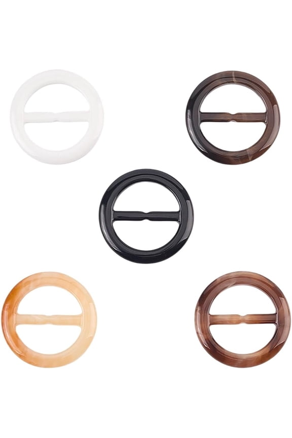20Pcs 5 Colors Resin Belt Buckle 1.6" Round Silk Scarf Ring T Shirt Ties Clip Clasps Adjuster Corner Knotted Waist Wrap Fasten Holder Button for Clothing Women Decoration Accessories