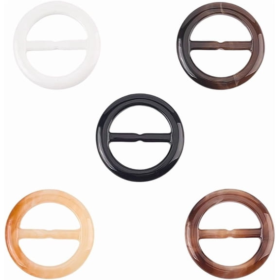 20Pcs 5 Colors Resin Belt Buckle 1.6" Round Silk Scarf Ring T Shirt Ties Clip Clasps Adjuster Corner Knotted Waist Wrap Fasten Holder Button for Clothing Women Decoration Accessories
