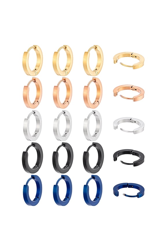 20Pcs 5 Colors Stainless Steel Hoop Earrings Mixed Color 2.5x12mm 4pcs/color