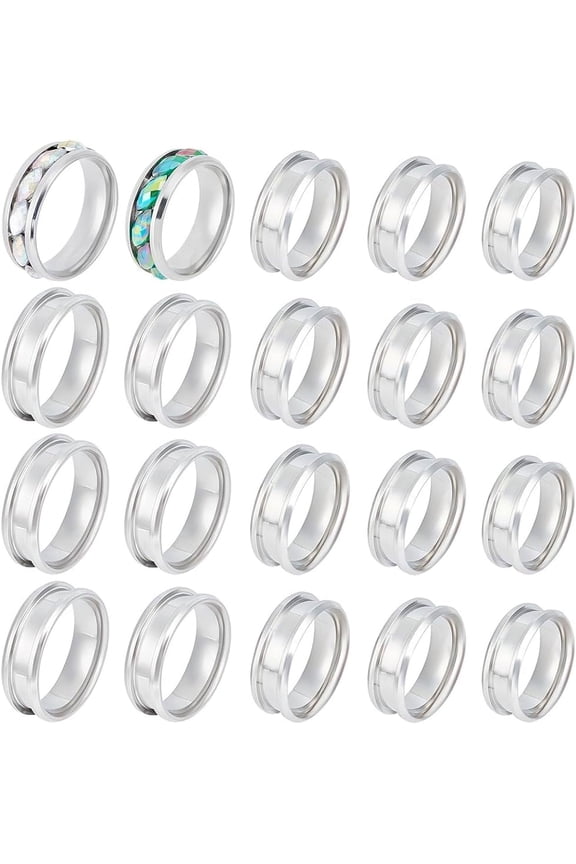 20Pcs 5 Size 201 Stainless Steel Grooved Finger Ring Settings Ring Core Blank for Inlay Ring Jewelry Making Stainless Steel Color Inner Diameter: 18~22mm 4Pcs/size