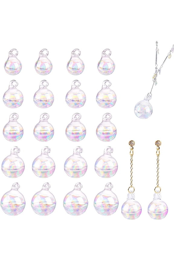 20Pcs 5 Sizes Glass Ball Charms Mini Transparent Round Wish Bottle Pendants with Holes Jewelry Making DIY Globe Charm for DIY Necklace Earring Keychain Craft 14mm 16mm 18mm 20mm 24mm