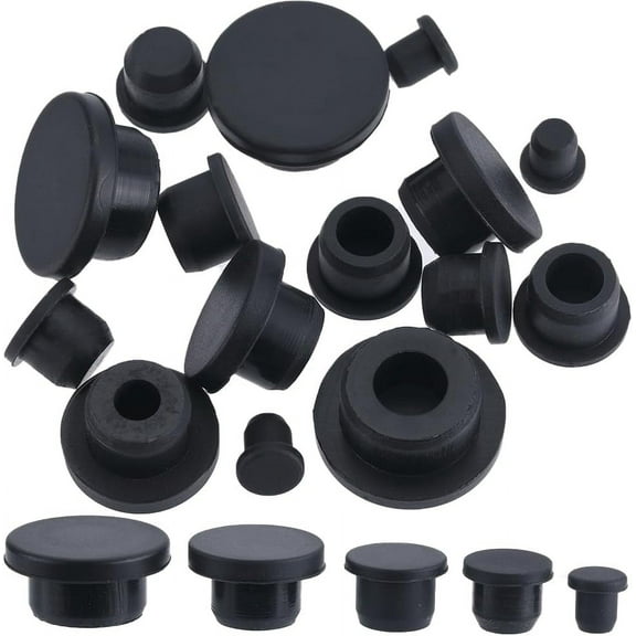 20Pcs 5 Sizes Silicone Hole Plug Black Rubber Round Waterproof Button Tube End Cover Soft Flexible Stopper Plugs Furniture Accessory Fit for Bottle Pipes 7.5-21mm Inner Diameter