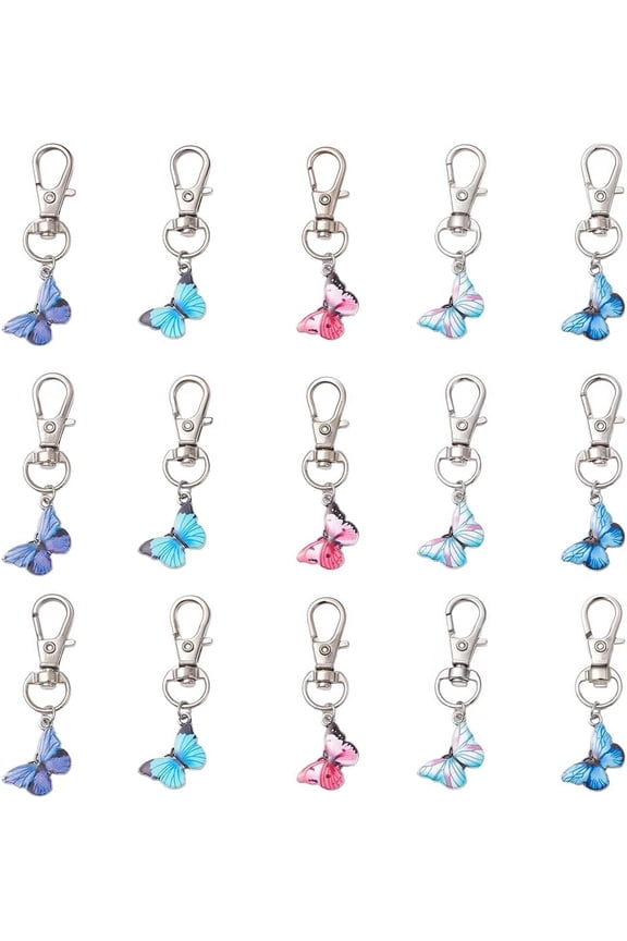 20Pcs 5 Styles Butterfly Keychains Matel Women Birthday Gifts with Lobster Clasp Butterfly Pendant Charms Cute Key Chain Decoration for Wedding Key Bag Wallet Purse Car Accessories