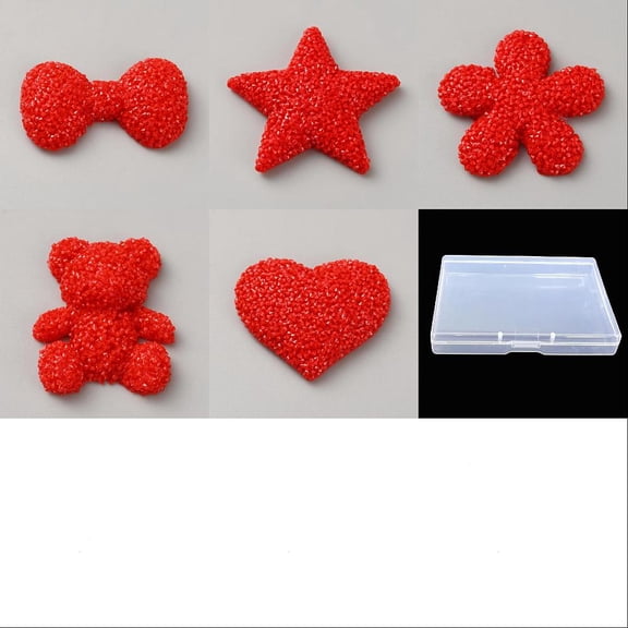20Pcs 5 Styles Case Charms Resin Opaque Phone Case Charms Big Red Bling Charm 3D Resin Heart Bowknot Star Flower Bear Charm with Flat Back DIY