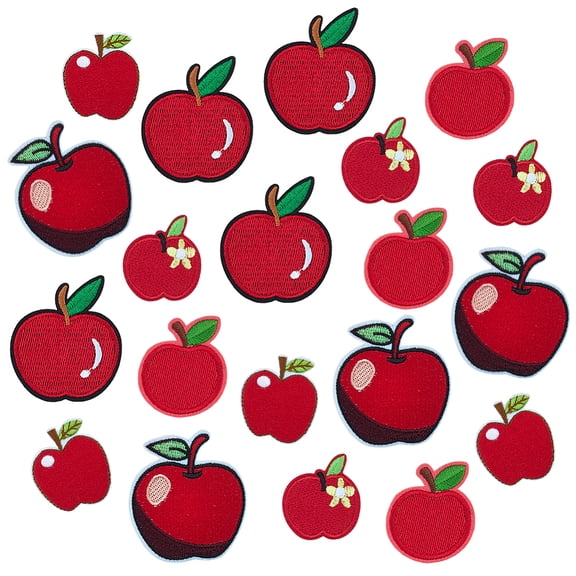 20Pcs 5 Styles Polyester Embroider Thread Iron on/Sew On Patches Cloth Appliques Red 41-60x36-54x1.3-1.5mm 4pcs/style