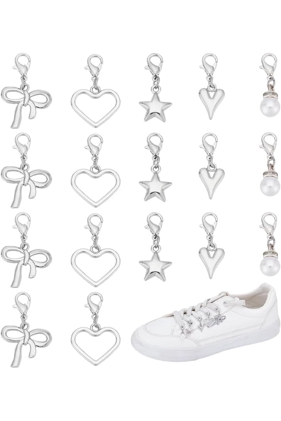 20Pcs 5 Styles Shoe Charms for Sneakers Heart Star Pearl Shoe Claw Clasps Decorations Alloy Stylish ShoeLace Charms Jewelry Accessory for Women Casual Shoes Jewelry Bag Hat Fashion